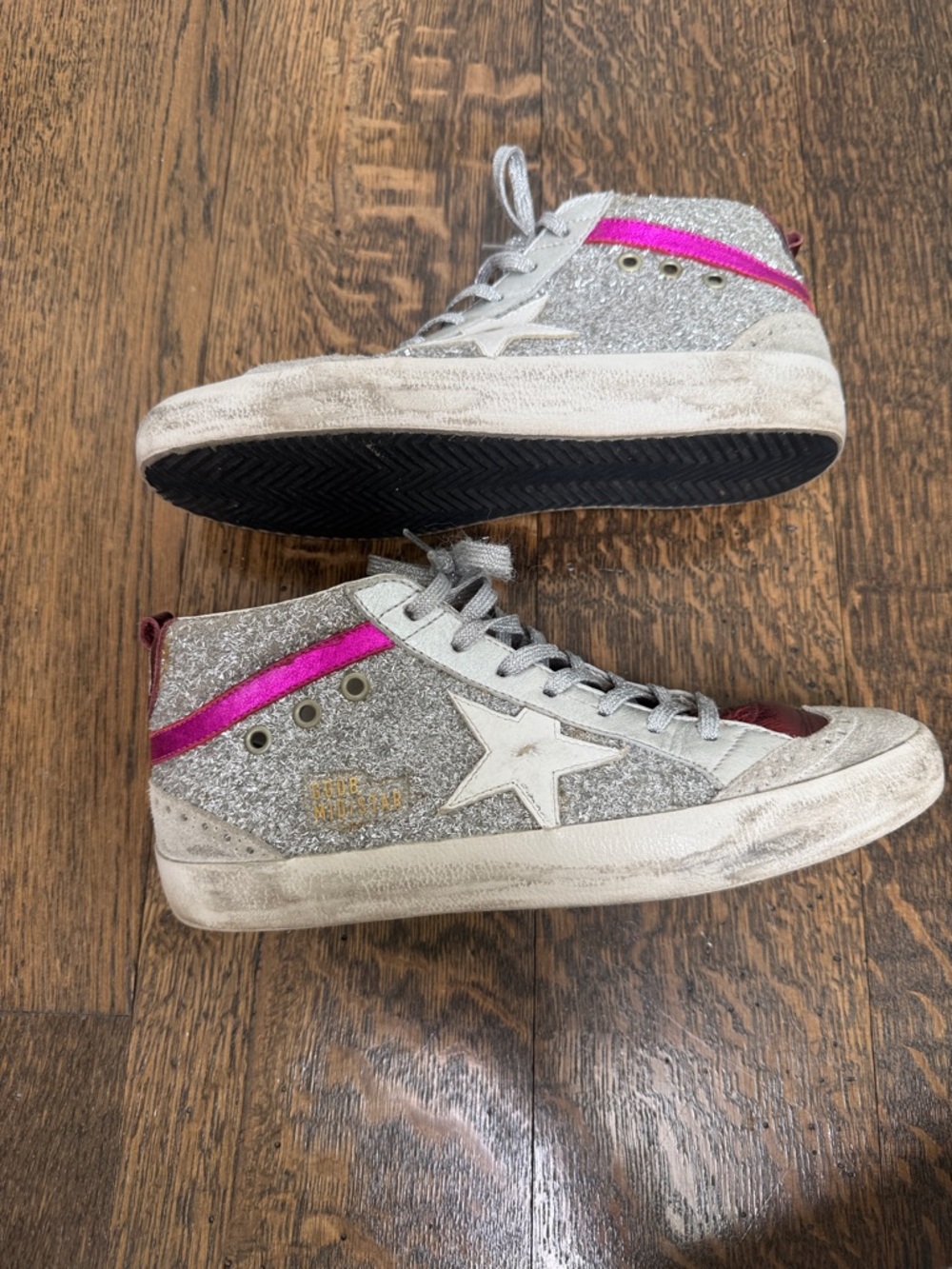 Golden goose Metallic Silver & Red High-Top Sneakers